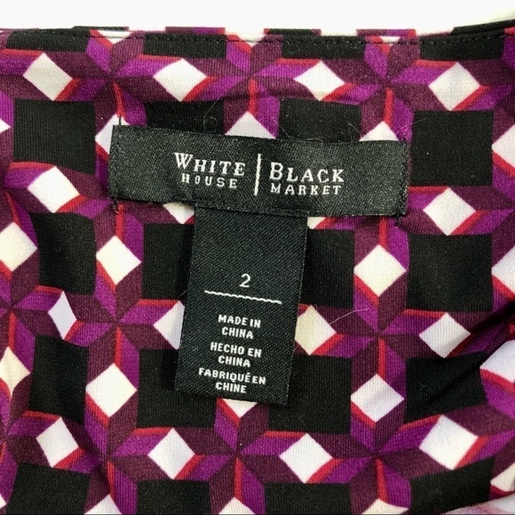 White House Black Market classic wrap dress all-over geometric op art pattern 2 - Picture 6 of 7